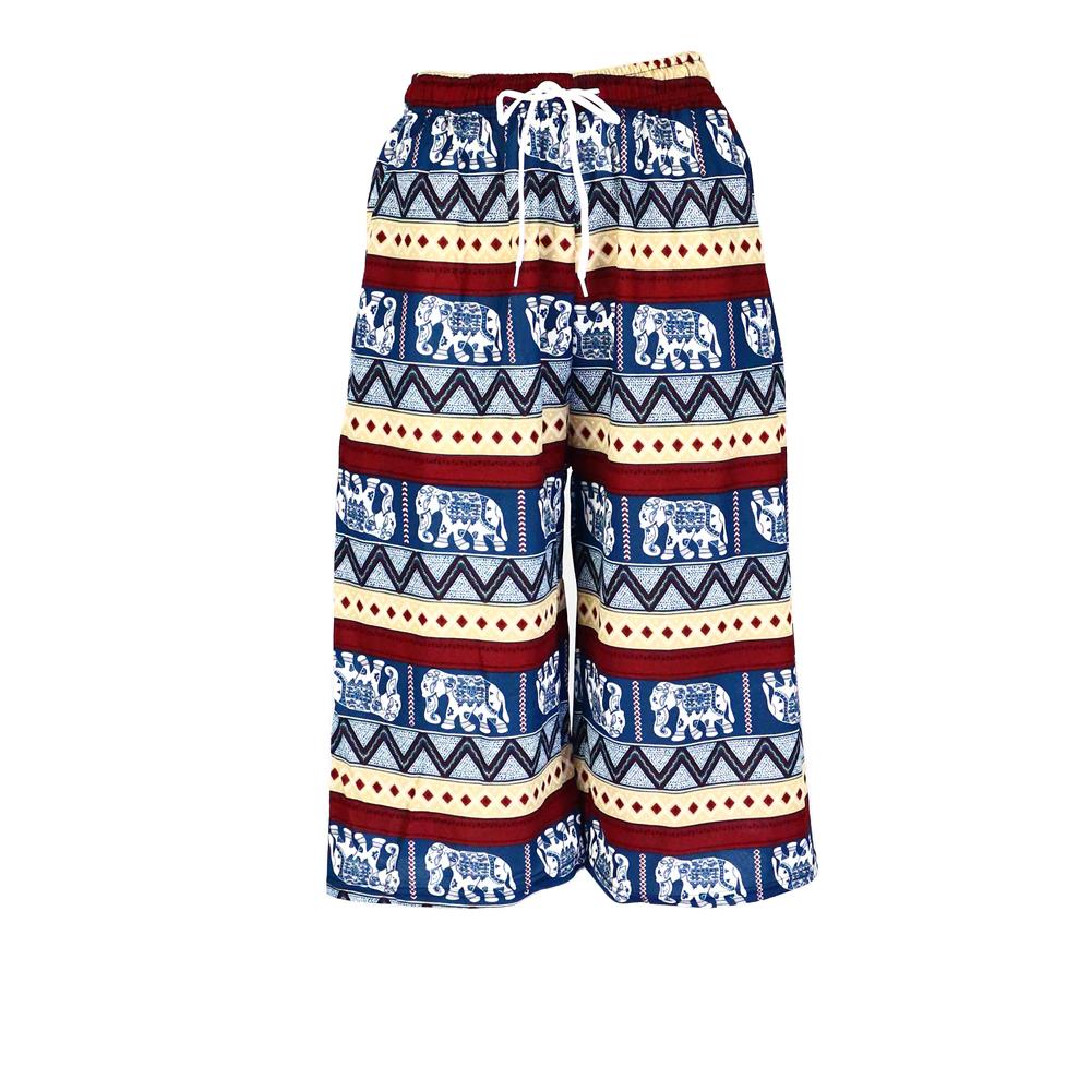 Elephant Capris Crop Pants Adjustable Elastic Waistband Rope Loose Legs Women Men Unisex Print Thailand Casual Streetwear Beach Bohemian Retro Vintage