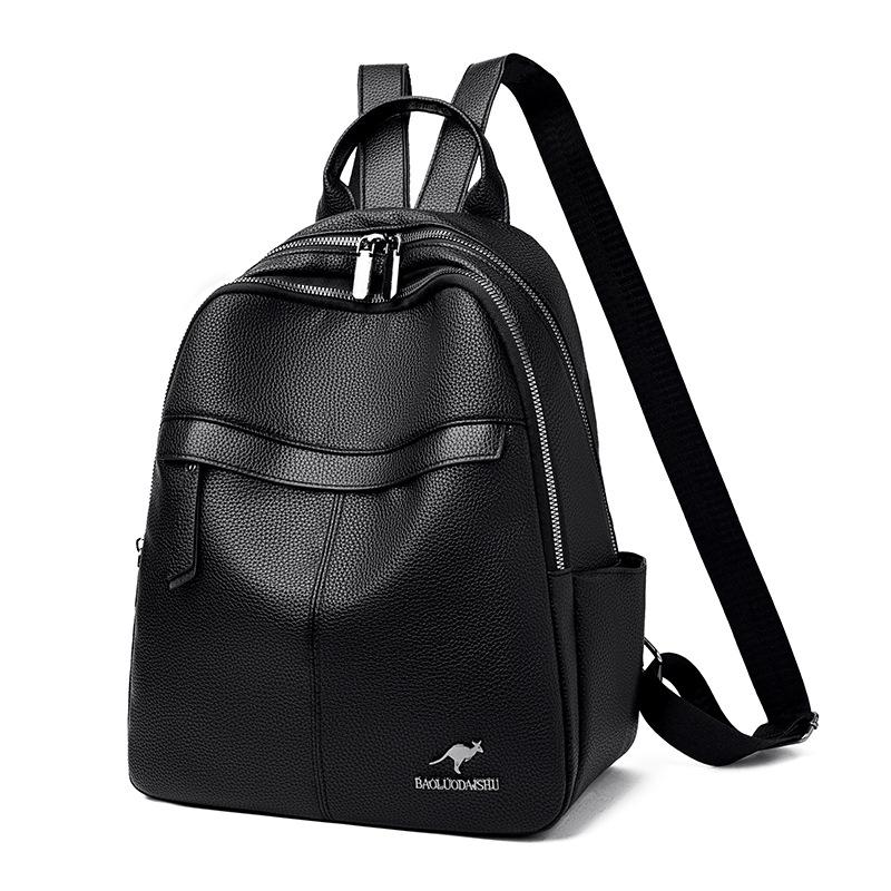 Double-shoulder Bag, Large-capacity Student Schoolbag, Simple Soft Leather Travel Bag for Women