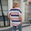 2025 Spring Summer Women's V Neck Batwing Sleeve Pocket T-Shirt, Printed Striped Casual Blouse Top