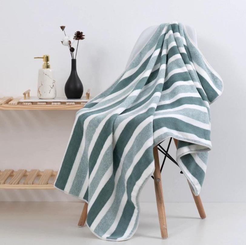 

70x140 Полосатое банное полотенце Мягкое впитывающее микрофибра для мытья лица Домашнее мягкое утолщенное коралловое бархатное банное полотенце 70*140CM