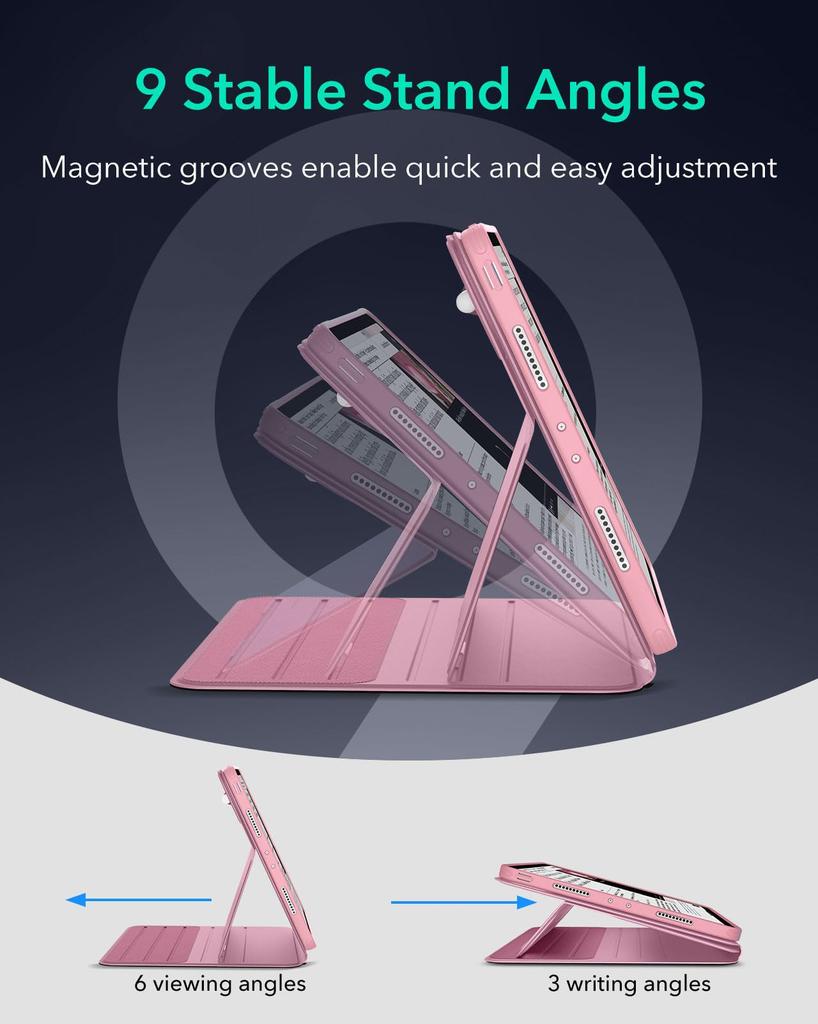 ESR iPad Pro Case Exclusive Rotating Case with Removable Magnetic 9 Adjustable Angle Rugged Shift Pink 12.9 (2022/2021, 6th/5th Generation) Cover,
