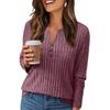 Women's T Shirt Tee Button Long Sleeve Daily Weekend Fashion Basic V- Neck Regular Top