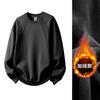 Mens Winter Fleece Sweatshirt Round Neck Loose Fit Solid Color Casual Top