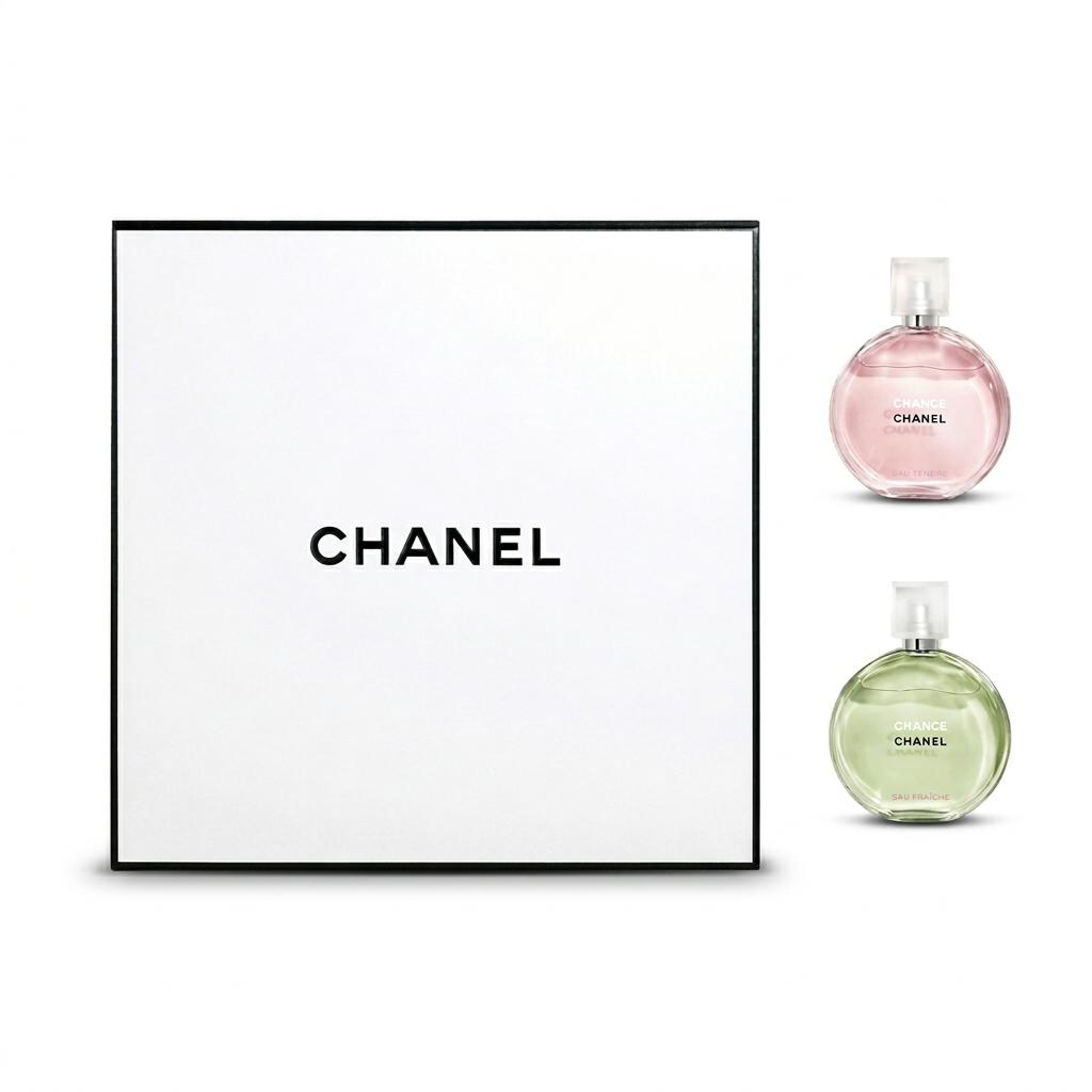 CHANEL Pink Encounter+Green Encounter Fresh Light Perfume Gift Box Set Eau De Toilette Floral Scent 35ml+35ml 35ml+35ml