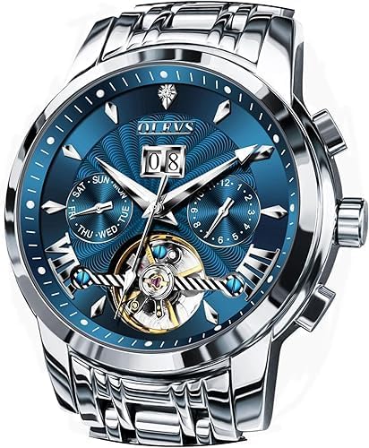 OLEVS Men's Automatic & Manual Wind Mechanical Watch, Fashionable, Waterproof, Luminous, Brand Name, Stainless Steel, Business Watch for Men
