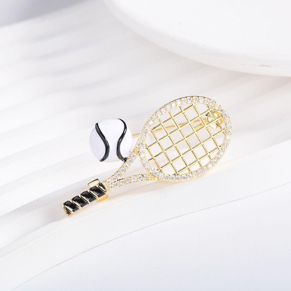 Zinco Lega di Zinco Smalto Metallo Molletta Strass Spilla Dorata Spilla Unica Racchetta da Tennis Quotidiano