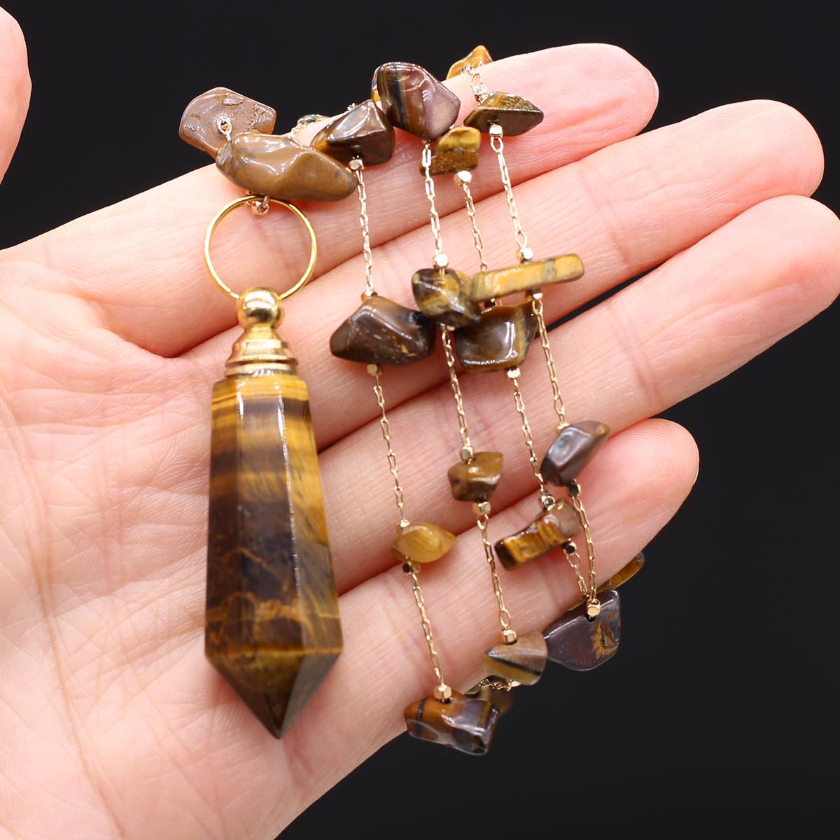 

1 шт., модное ожерелье с флаконом духов, кулон, тигровый глаз, камень, цепочка из дробленых камней, ожерелья для мужчин и женщин, ювелирные изделия своими руками, подарки 80cm