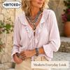 BITCED Women's Fashion Casual V-Neck Long Sleeve Blouses & Shirts