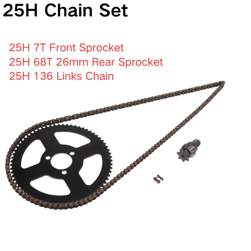 25H 7T Front Sprocket 68T 29mm Rear Sprocket 136/144 Link Chain for 2 Stroke 47cc 49cc Engine Pocket Bike Mini ATV Quad Scooter