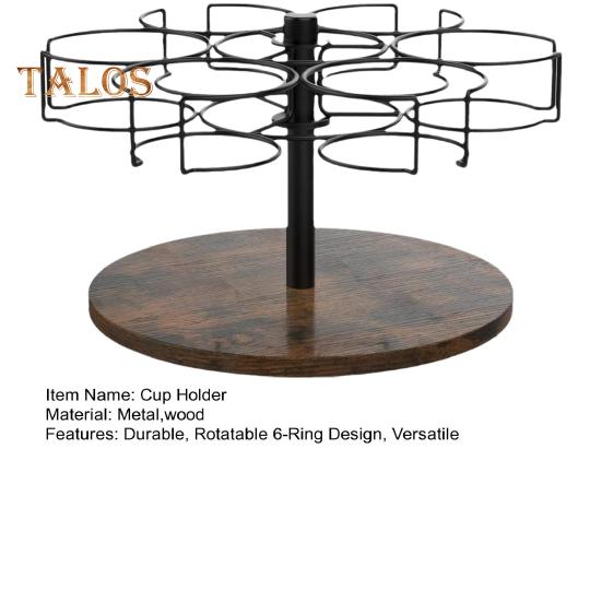 40 Oz Tumbler Cup Holder Organizer with Rotatable Design 6-Ring Cup Rack for Kitchen Storage And Decor Carbon Steel Coaster Stand