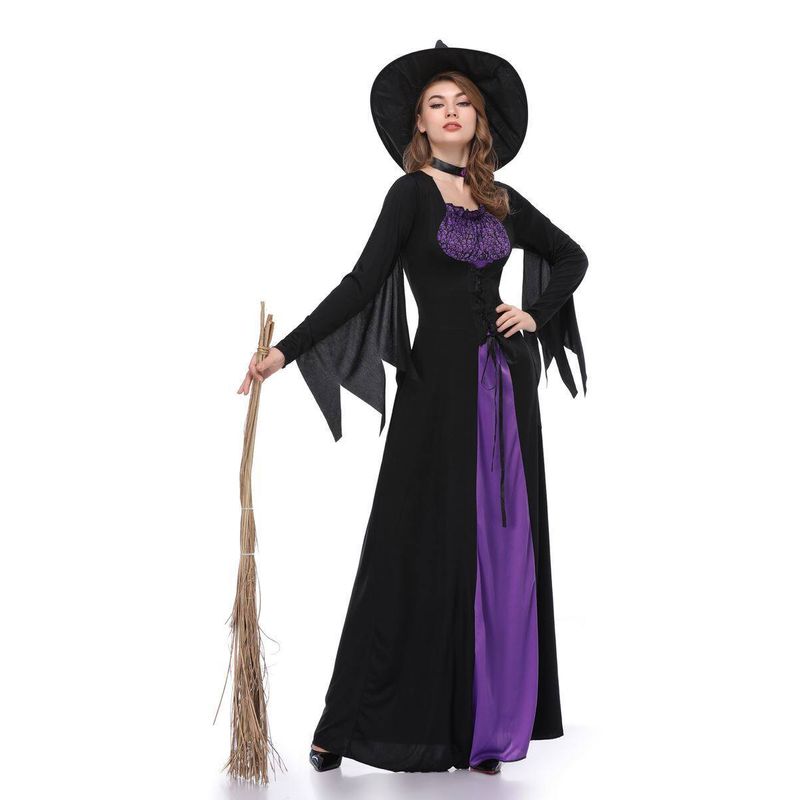 New Halloween Role-Playing Female Ghost Witch Costume Court Purple Long Dress Set Stage Outfit