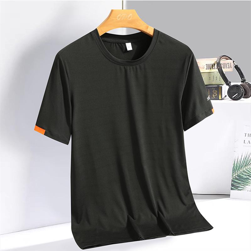 Men's Ice Silk Quick-Dry Short Sleeve Sports T-shirt - Summer Plus Size, Logo Print