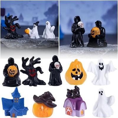 Mehrfarbige Halloween-Miniaturfigur Harz-Kürbis Cartoon Gruselige Hasenstatue Feengarten Party-Ornamente