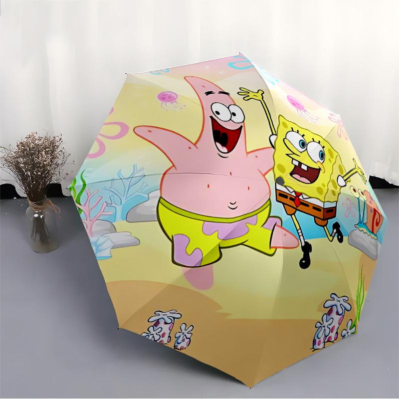 1pc SpongeBob Automatic Folding Umbrella, Portable Collapsible Design, 8-Rib Iron Frame, , All-Season Casual Outdoor Accessory for Christmas Birthday