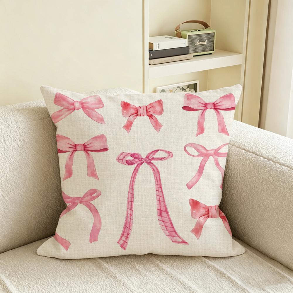 Pattern Pink Bow Cherry Cushion Cover Natural Linen Pillowcase Set AllinOne Decor for Sofa Bedroom Chair