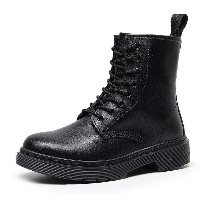

Martin boots women s soft leather pure black line O couple short boots men s and women s leather boots round head trendy locomotive shoes 35 чёрный