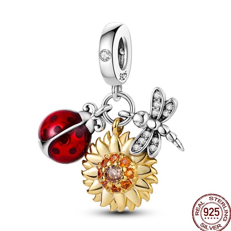 Original Copper Gold Series Charms Bead Sunflower Dogs Leopard Firefly Pendants Fit Bracelet Jewelry Gift Marking