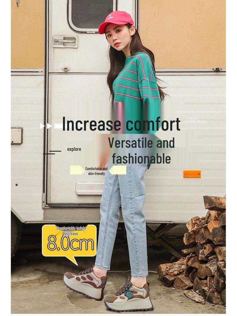 Women's 2025 Spring Thick-Soled Fashion Sneakers - Height-Boosting, Trendy, and Versatile Design.