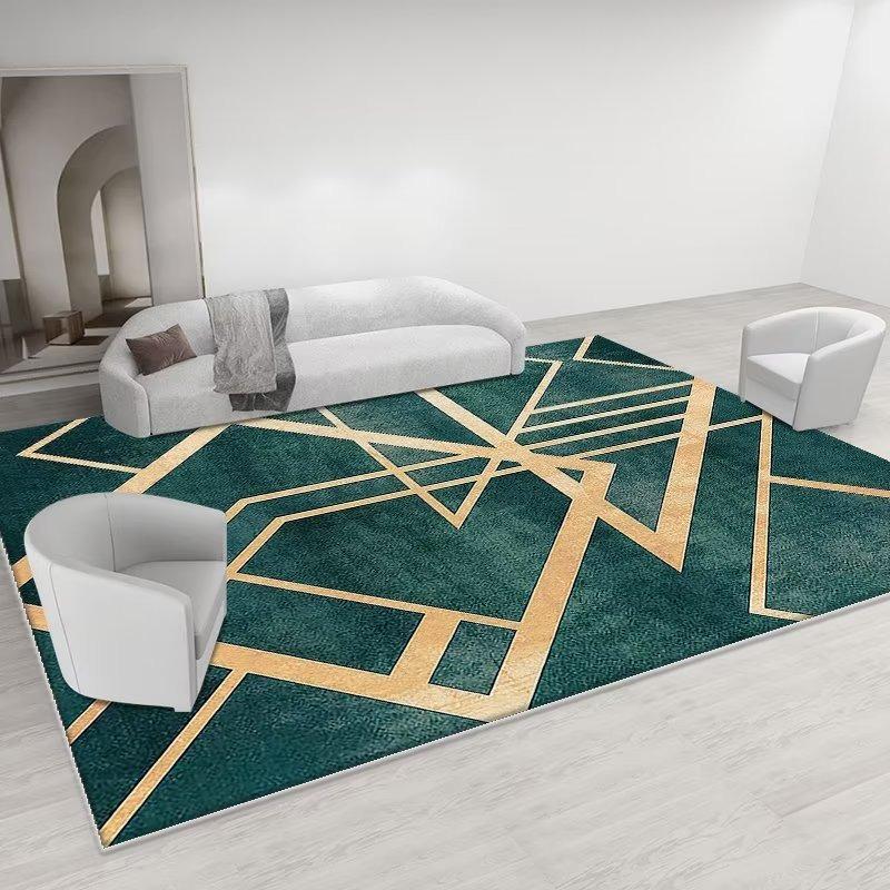 Modern Luxury Large Size Living Room Carpet Green Golden Flannel Decoration Bedroom Rug Antiskid Machine Washable Sofa Floor Mat