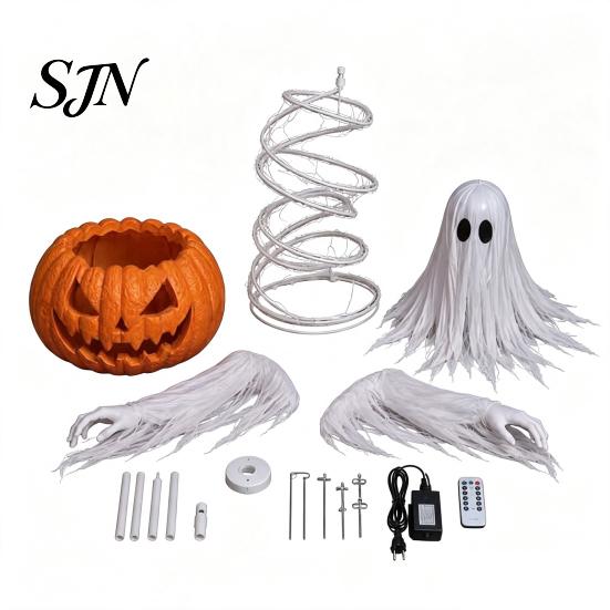 Decorative Lighted Autumn Sculptures Halloween Swirling Ghost Pumpkin Yard Lamp, Spooky Outdoor Holiday Lawn Accents Statue, Warm LED Decoration