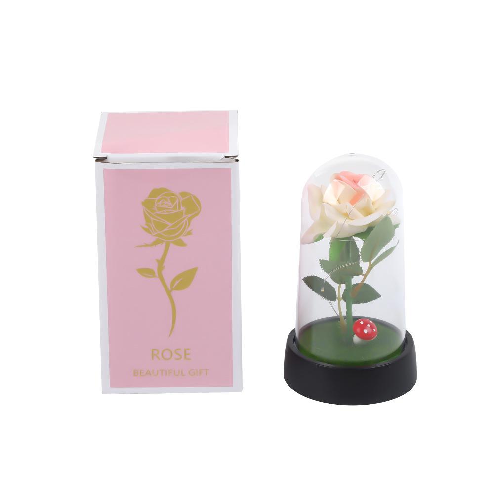 Eternal flower with glass cover, Valentine's Day Qixi Festival gift, creative desktop ornament atmosphere night light