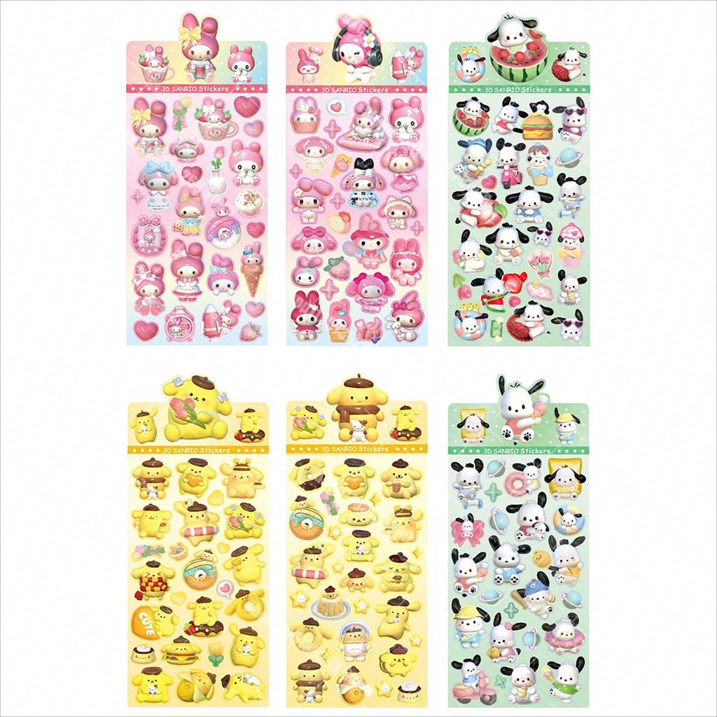 18pcs Kuromi Cinnamoroll Flat 3D Wind Stickers Cartoon Exquisite Children's Toy Stickers Diary Decoration Creative DiY Toys