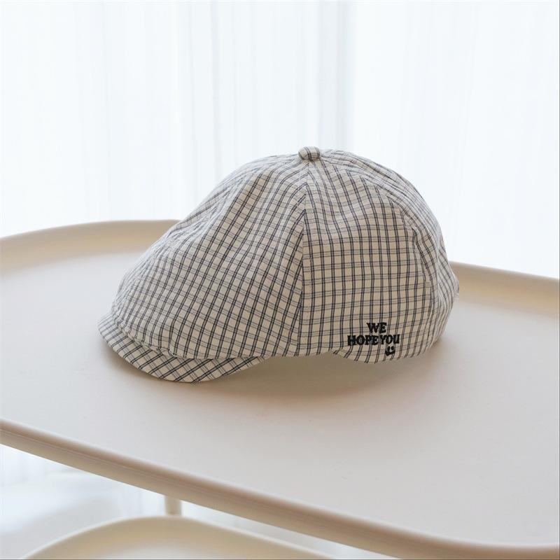 New Plaid Embroidered Letter Forward Cap Women Spring Summer Streetwear Fashion All-match Face Slimming Painter Beret Hat