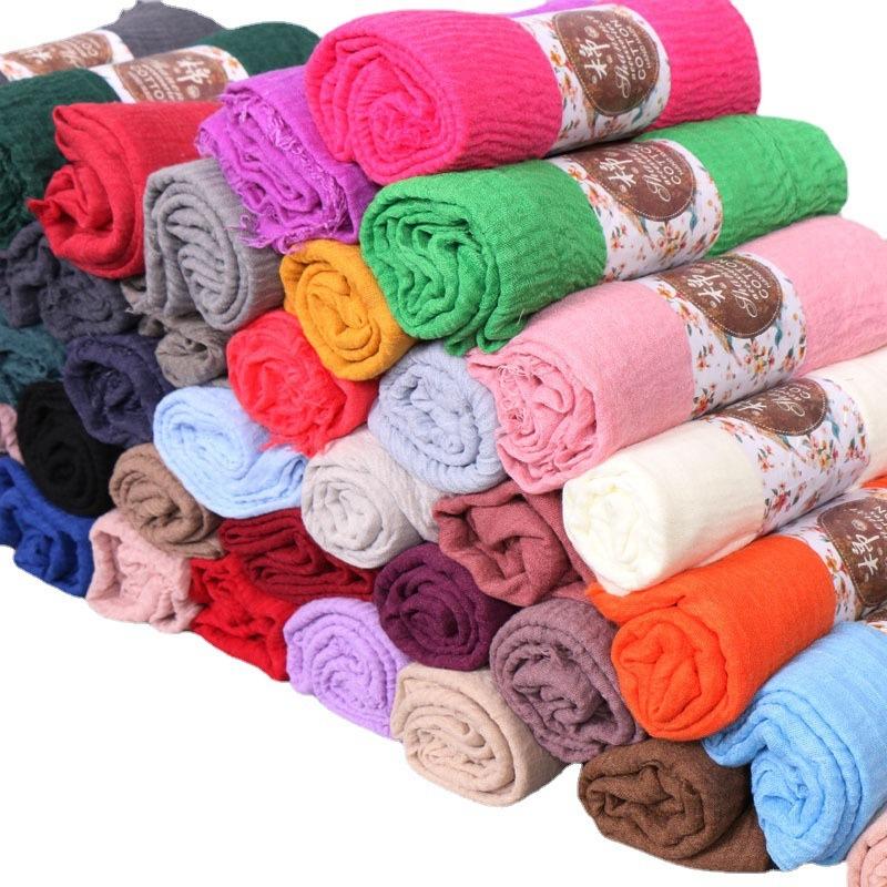 New Pleated Monochrome Cotton Solid Color Scarf, Naturally Pleated Human Cotton Hair Beard Edge Large Size Women's Headscarf B