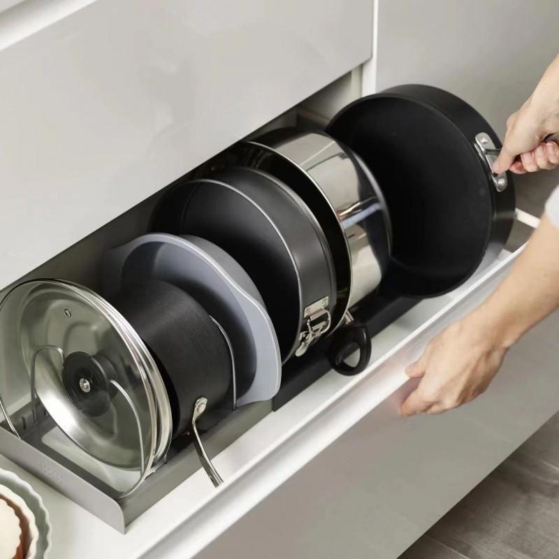 Expandable Adjustable Pan Rack Organizer Modern Simple Design For Kitchen Drawers