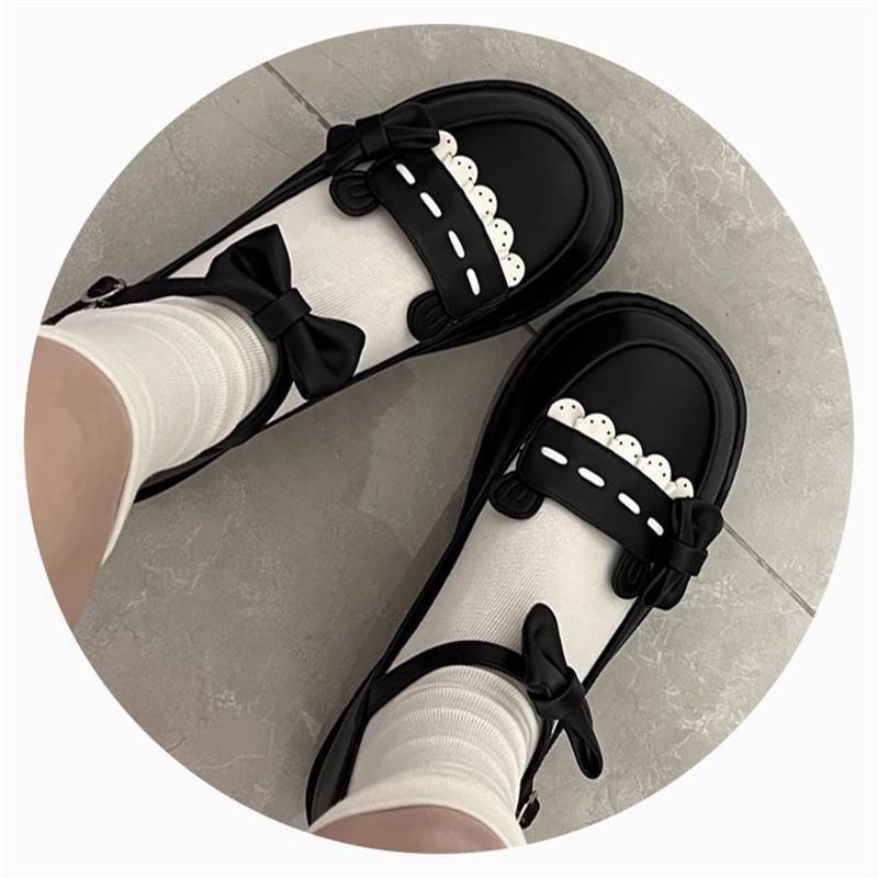 British Style Lolita Shoes Bow Round Head Japanese Mary Jane Lolita Flat Women's Shoes Retro Jk Single Shoes