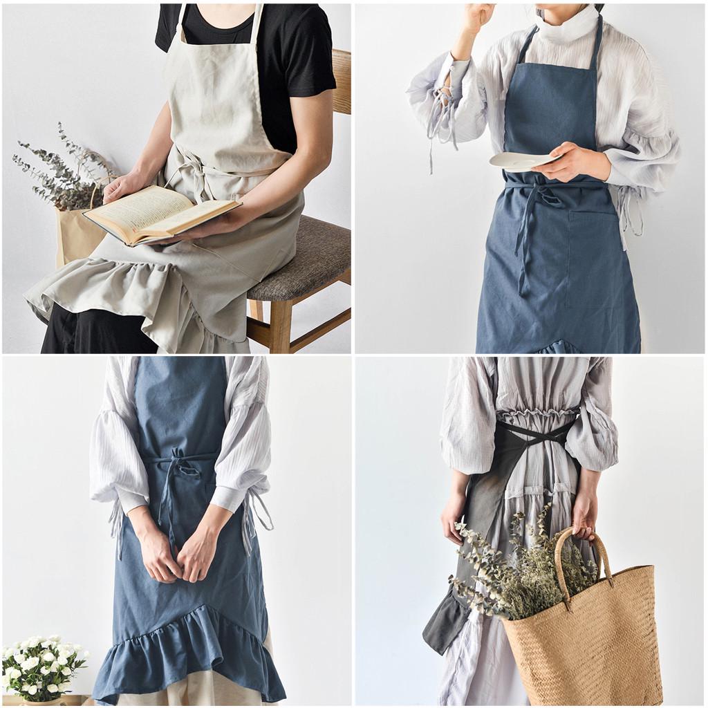 1*Women Cotton Linen Cross Back Apron Japanese Housework Wrap Pinafore Dress New