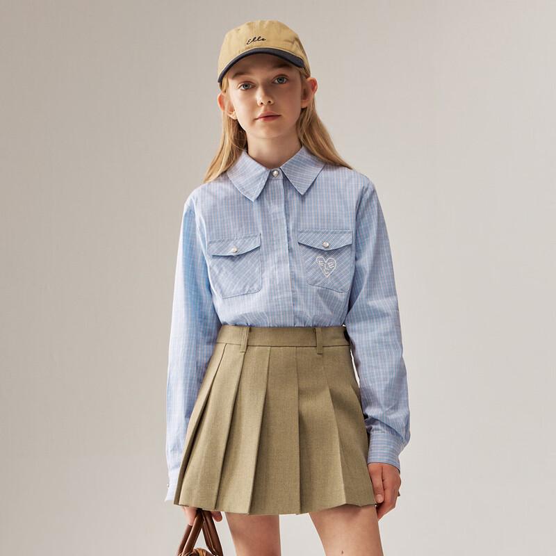 ELLE KIDS Girls Classic Plaid Long Sleeve Shirt 140
