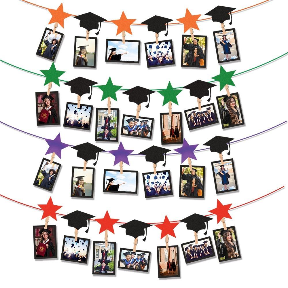 Black Gold Graduation Photo Banner Celebrate Personalized Picture Banner Paper Graduation Hanging Decor