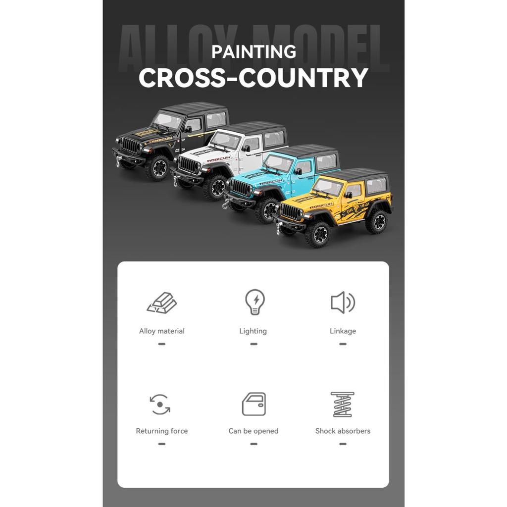 1/24 Jeep Wrangler Rubicon Off Road SUV Alloy Diecast Model Car Premium Home Trendy Toys Display Decorations Birthday Gifts Boy