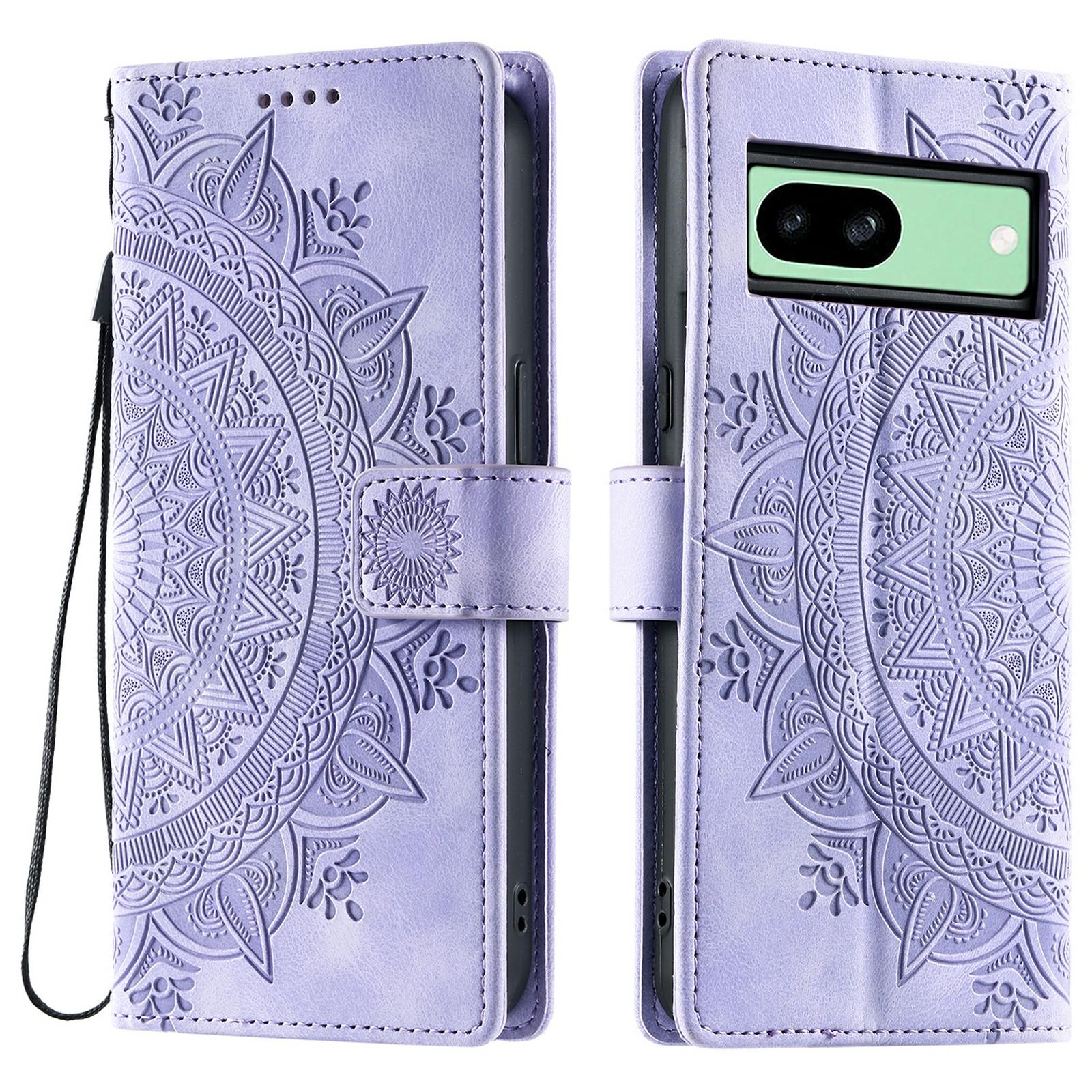 

Стиль 018 Чехол для Google Pixel 8a с тисненым тотемом, кожаный чехол-кошелек с приятной на ощупь поверхностью Purple