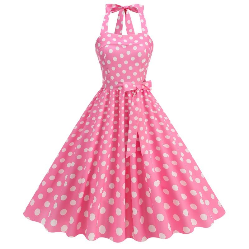 Hot Sale Summer Cool Sexy Neck Wrap Chest Polka Dot Printed Retro Pendulum Dress