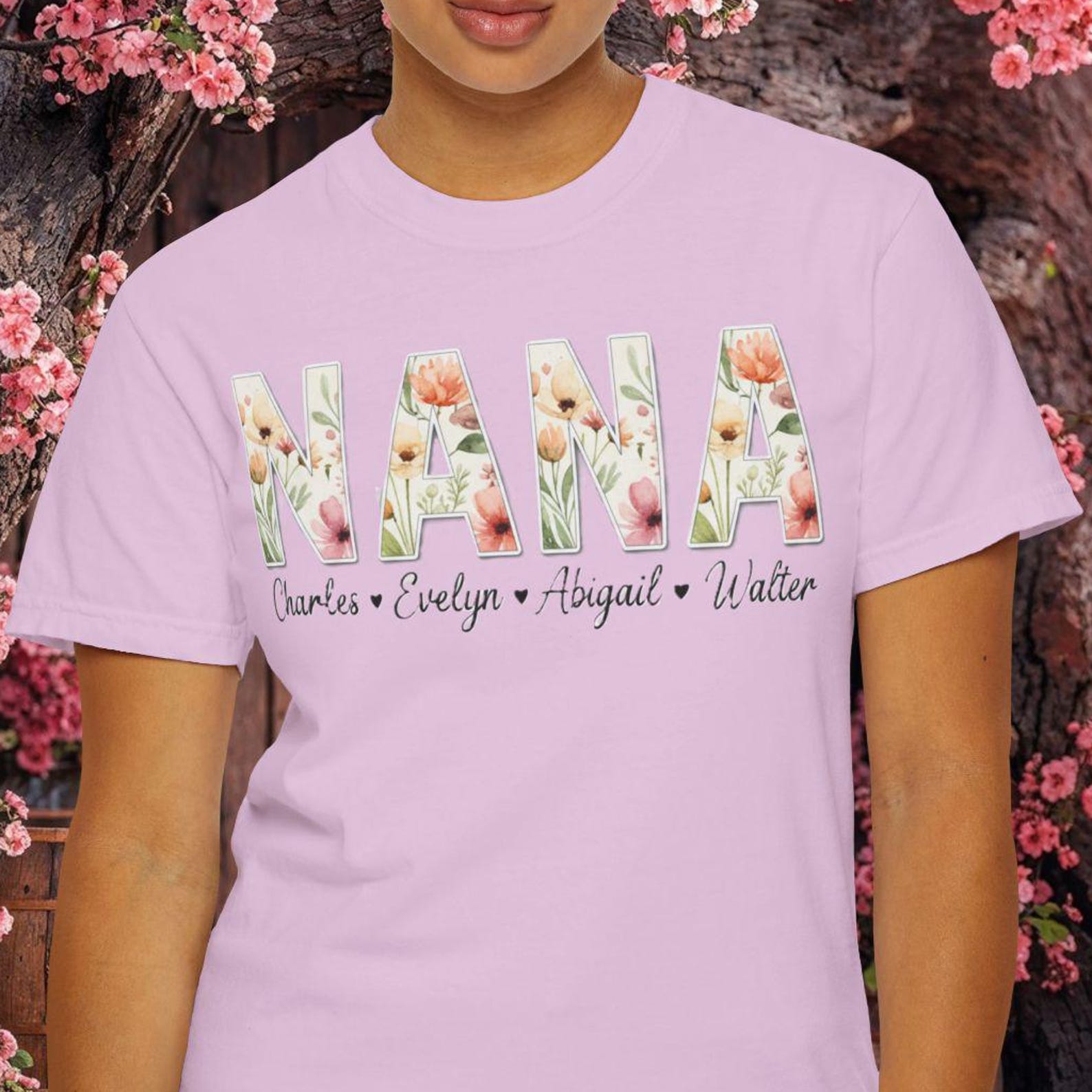 Personalized Nana Shirt with Grandkids Names, Floral Nana Tee, Custom Grandma Shirt Gift, Mother s Day Nana T shirt S