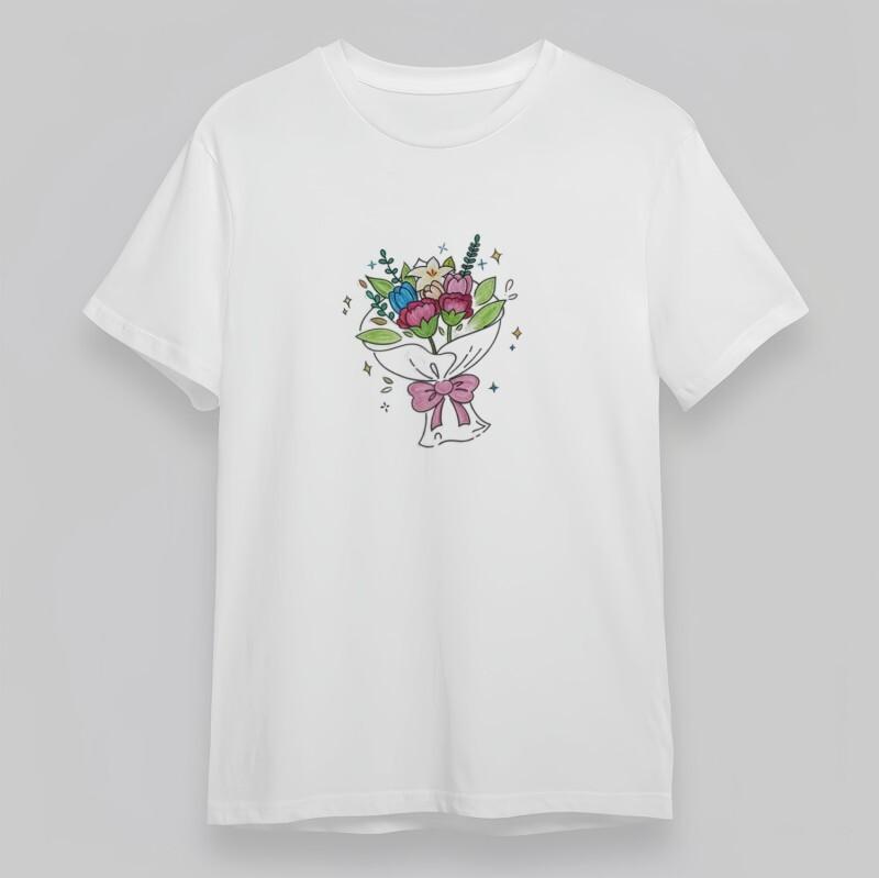

Women s Plus Size Classic T-Shirt Pastel Floral Bouquet With Ribbon Art Tee USA L