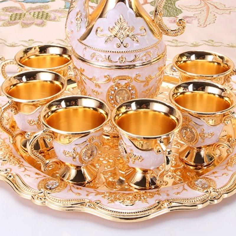 European Wine Set, Alloy Home Wine Pot Set, Multi-Color Optional Metal  Vintage Wine , Home Living Room Decoration,1Set