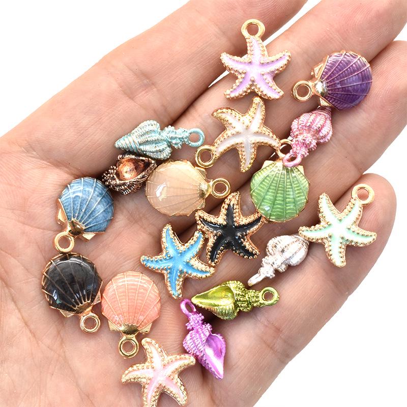 Multicolor Starfish & Seashell Conch Pendant — Marine Life DIY Alloy Jewelry Accessory