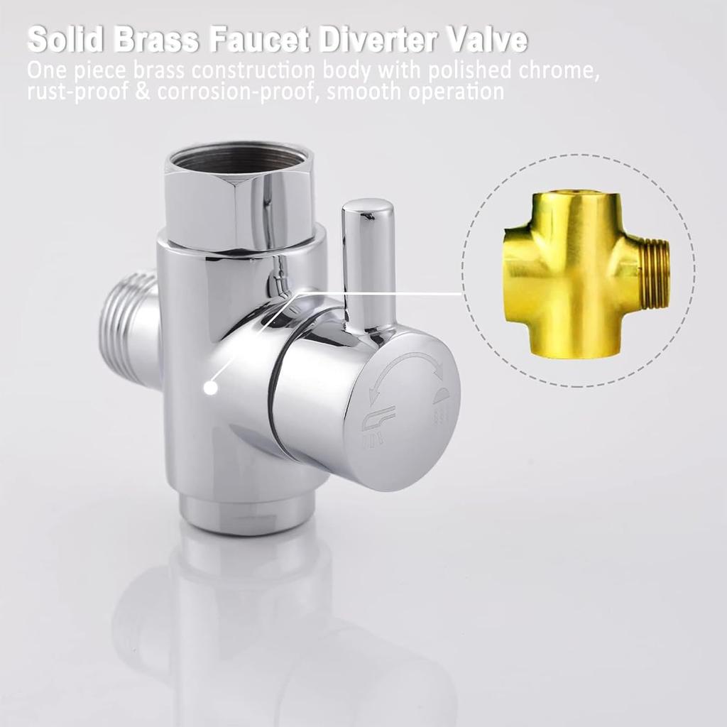 Brass Faucet Diverter Valve with Aerator, Faucet Adapter for Sink Hose Attachment, 3 Way Faucet Splitter with Male Thread Adapter, Faucet Connector