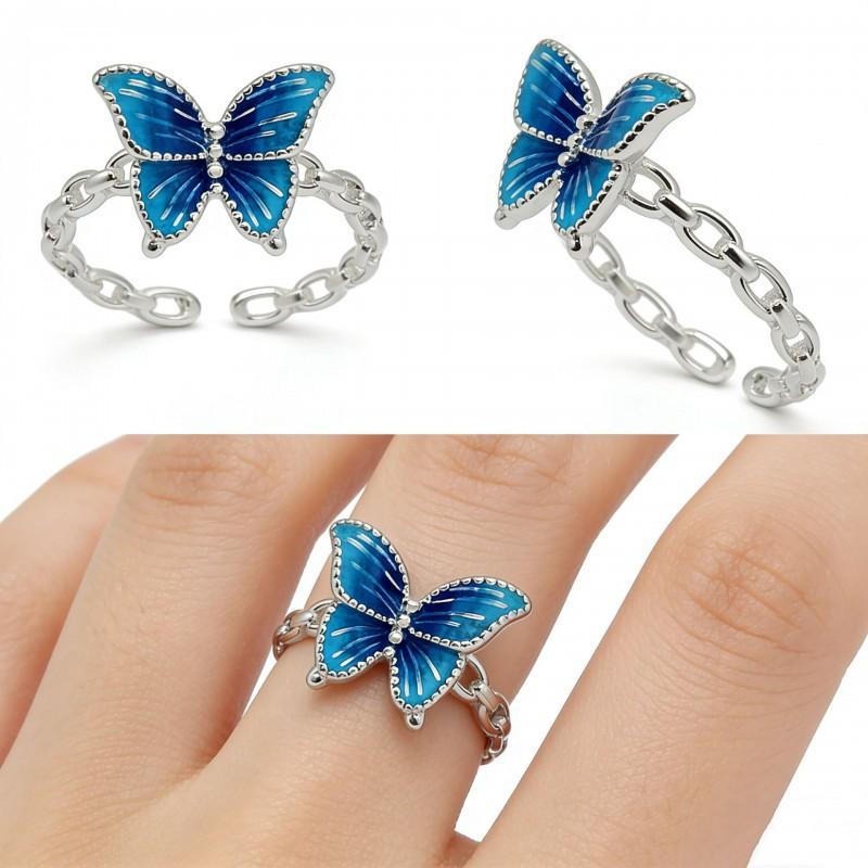 Adjustable Butterfly Ring Women Men Vintage Enamel Copper Jewelry Retro Open Band Statement Piece