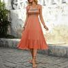 European and American Summer Hot Sale Vacation Seaside Straps Ethnic Style Suspender Skirt Colored Embroidery Splicing High Waist Dress
