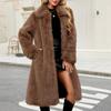 Women's Fashion Plush  Jacket Casual Solid-color Long-sleeved Cardigan Long Coat