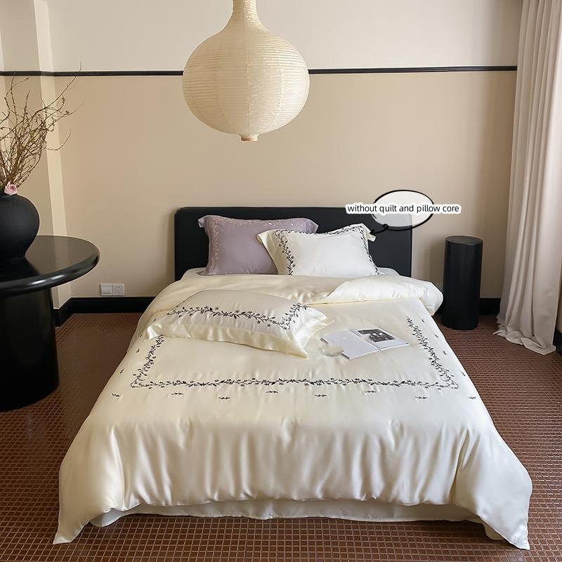 3pcs Embroidered Plants Duvet Cover Set (1*Duvet Cover + 2*Pillowcase, Without Core) Soft Bedding Set, Soft Comfortable