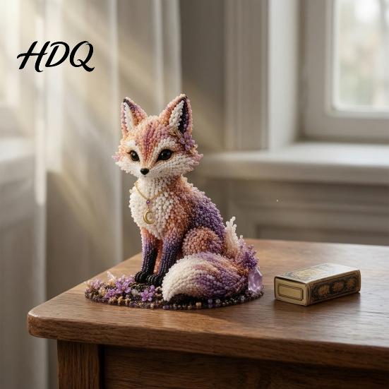 DIY Perlen-Set Materialpaket 3D Mythischer Wald Serie Komplette Bastelpackung für Anfänger mit Hochwertigen Acryl- und Glasperlen Glanzperlen Katze Fuchs Wolf Krähe
