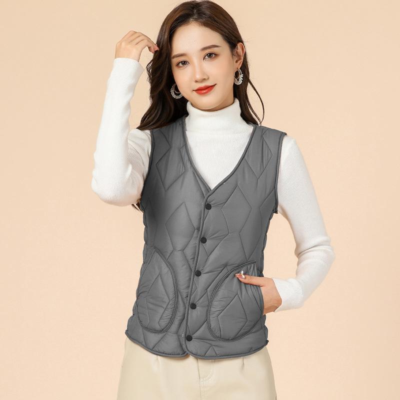 

Женский утепленный и утолщенный удобный домашний теплый зимний короткий жилет с карманами, приталенный, с накладными карманами, для подруг, модный и теплый XL темно-серого