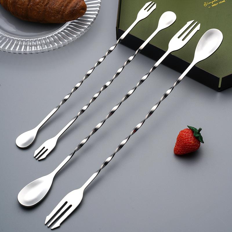 2 Stück Kreativer Langer Spiralgriff Cocktail Löffel Edelstahl Whisky Wein Mischlöffel Shaker Muddler Rührlöffel Barzubehör