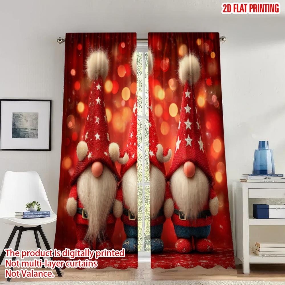 

Set Of 2 Flat Printing Happy Christmas Fashion Curtains Gnomes Stars Red Digital Printed Polyester Drapes Party Made W100*H70(CM)-Hooks&2PCS