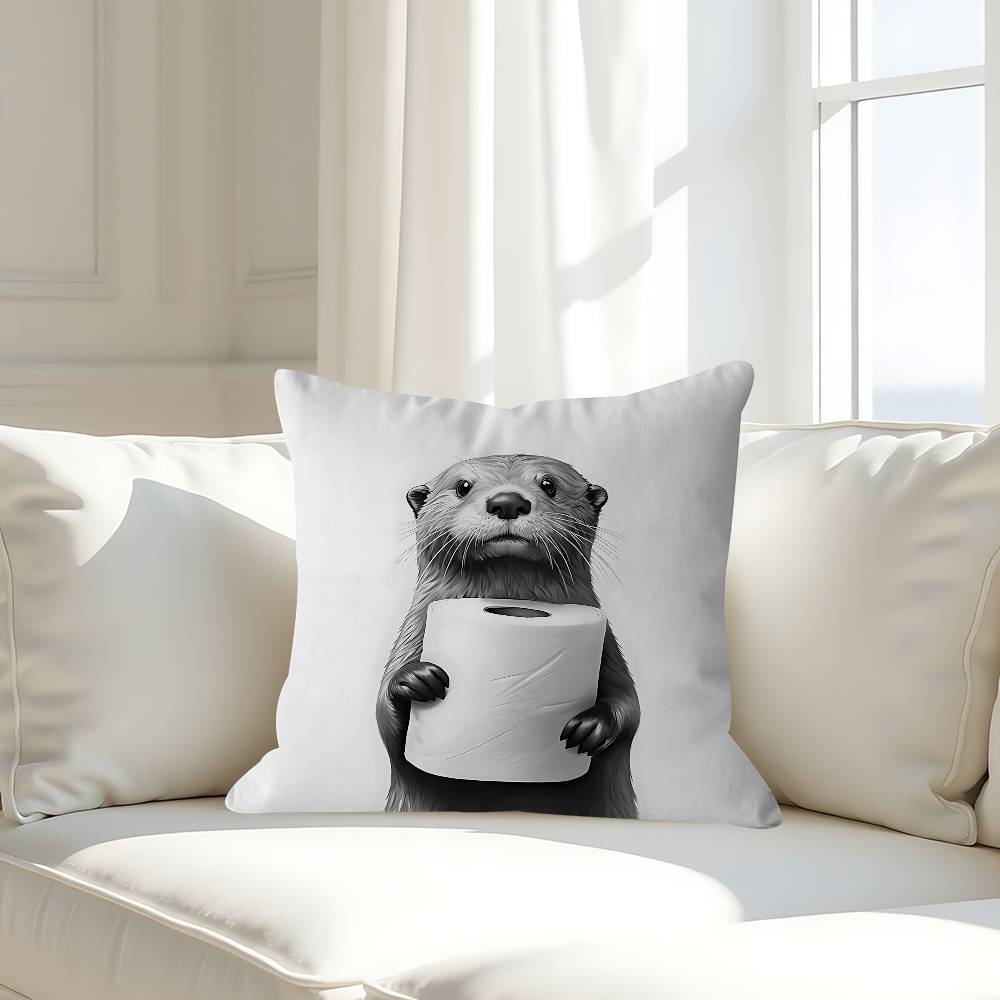 

Funny Animals Bathroom Pillow Case Removable Washable Cushion Cover – All-Season Soft Linen 16x16Inch